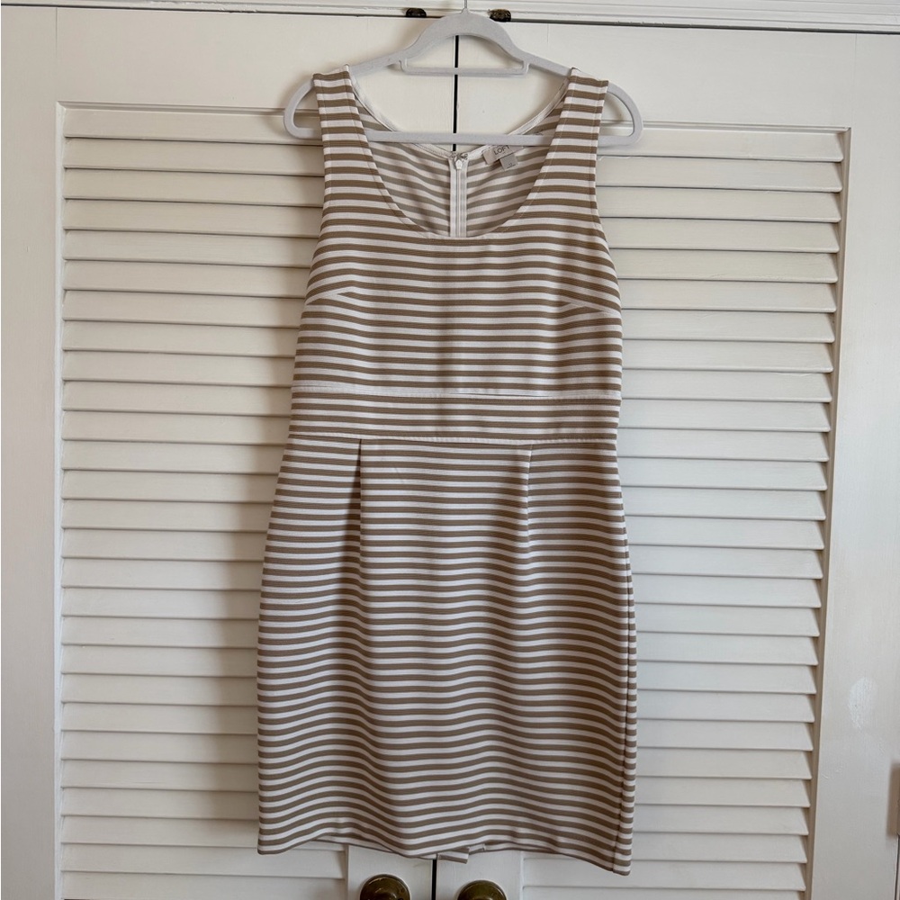 LOFT Tan and White Striped knee length Dress